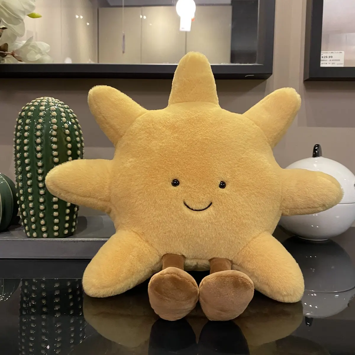 Adorable Smile Face White Moon Yellow Sun Plushie Stuffed Cute Cartoon Weather Plush Toy for Kid Bedroom Decor Sofa Throw Pillow photo 4