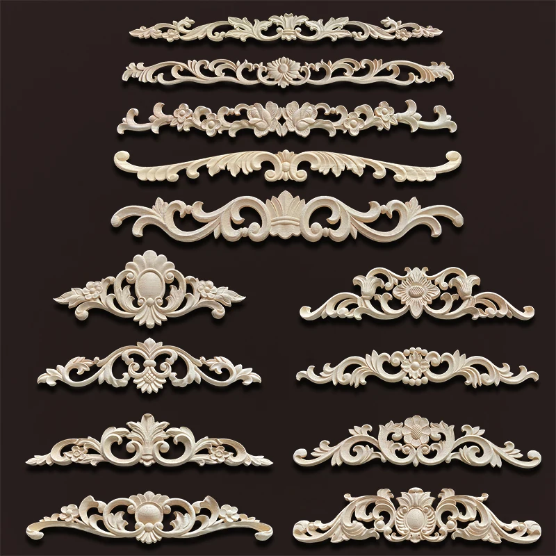 Wood Decorative Long Carved Onlay Applique Decal Floral Decoration For Home Wooden Furniture Appliques Flower Crafting Decor photo 1