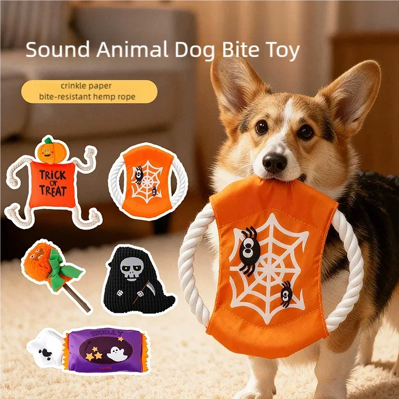 Halloween Themed Plush Dog Toy With Squeaker Bite Resistant Molar Teether For Puppy Interactive Boredom Breaker Chew Toy For Pet photo 1