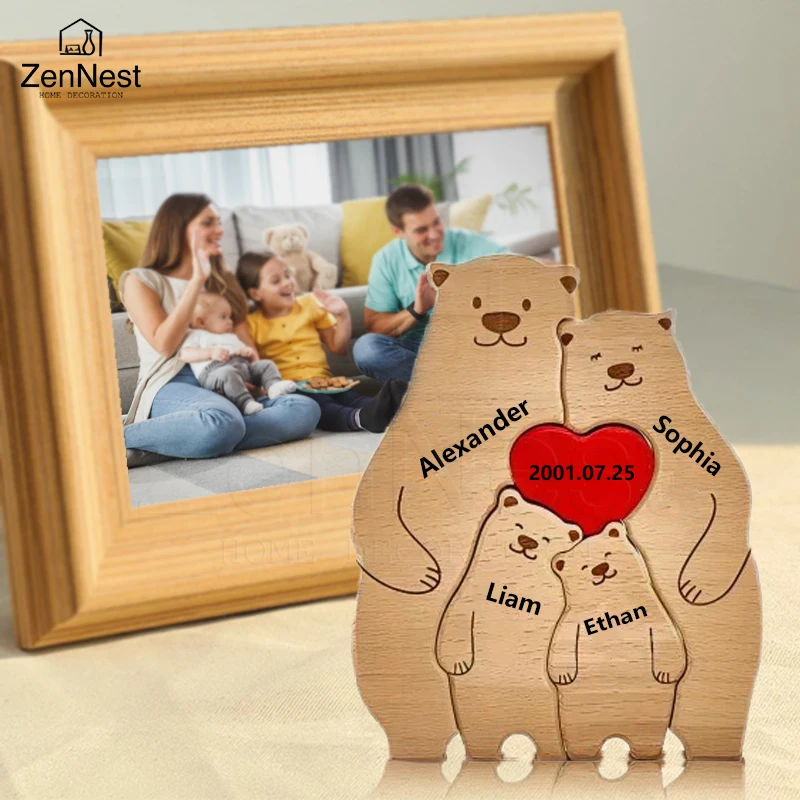 Bear Home Wooden Puzzle Personalized Custom Decor Heart Warmer Birthday Gift Art Puzzle Name Home Decor Thanksgiving Gift photo 2