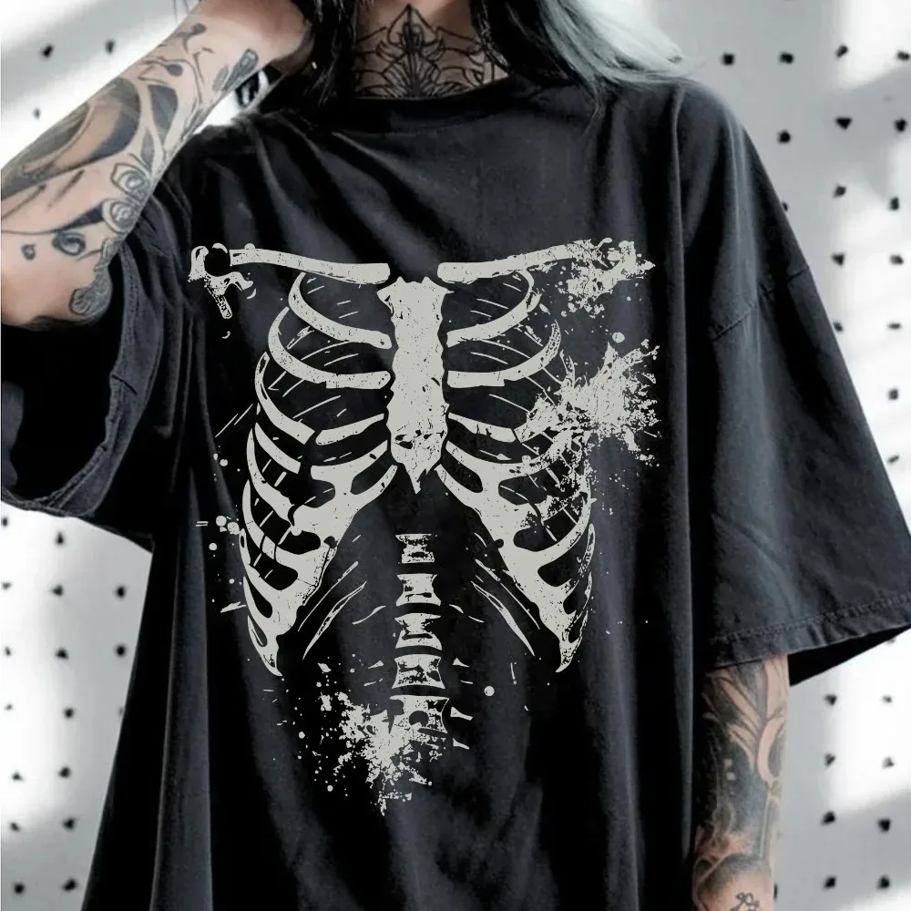 Dark Style Skull Print Large T-shirt Men's T-shirt Summer New Item Suitable for Both Men and Women Casual T-shirt photo 1