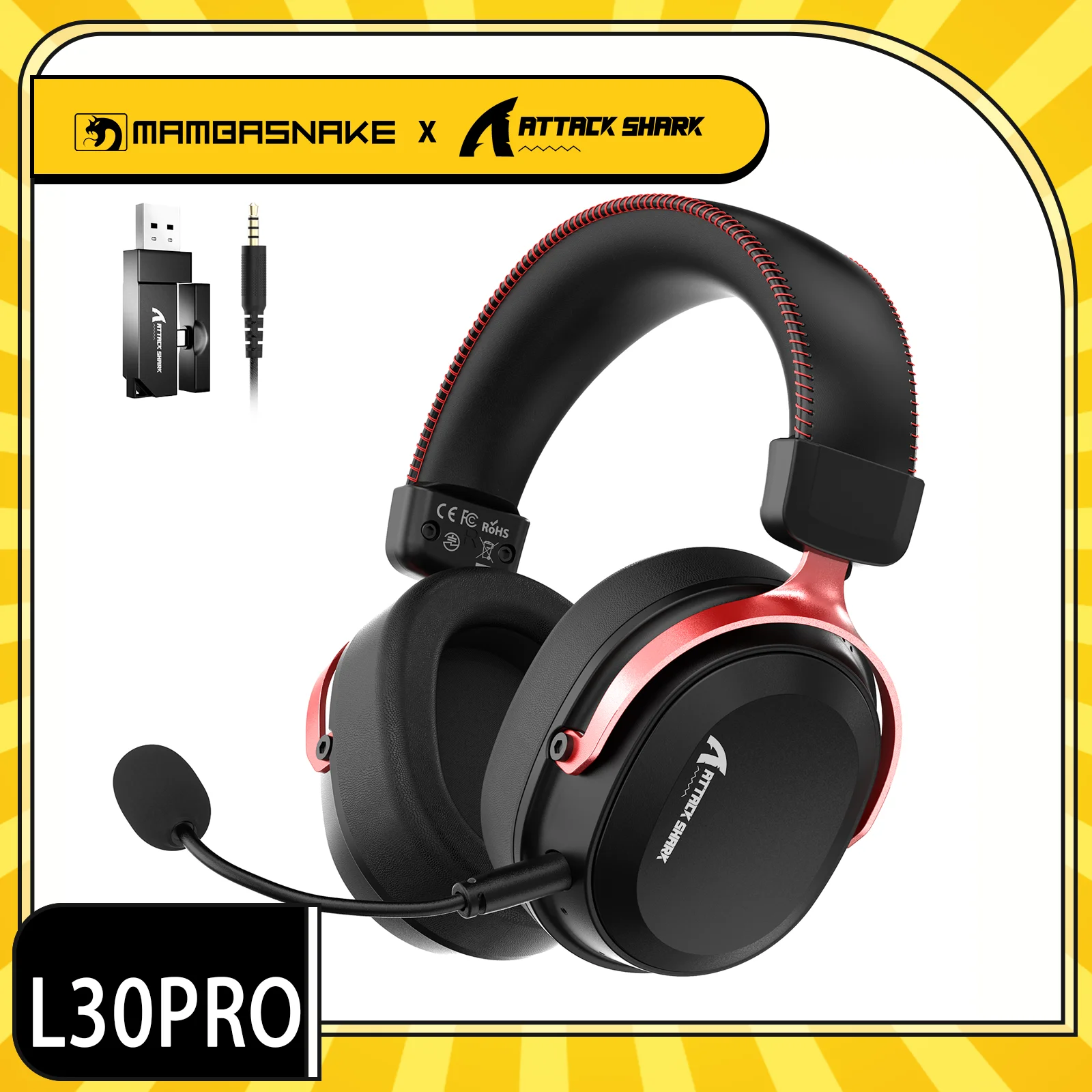 ATTACK SHARK L30PRO Wireless Gaming Headset,7.1 Surround Sound, 50mm Drivers,20ms Low Latency,Detachable Noise-Canceling Mic photo 1