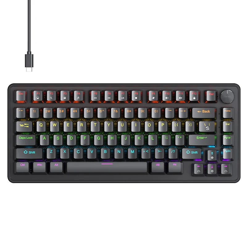 APAYADO K82 75% Wired Mechanical Keyboard 82 Keys RGB Hot Swappable Multifunction Knob Blue Red Switch for Windows Mac photo 1