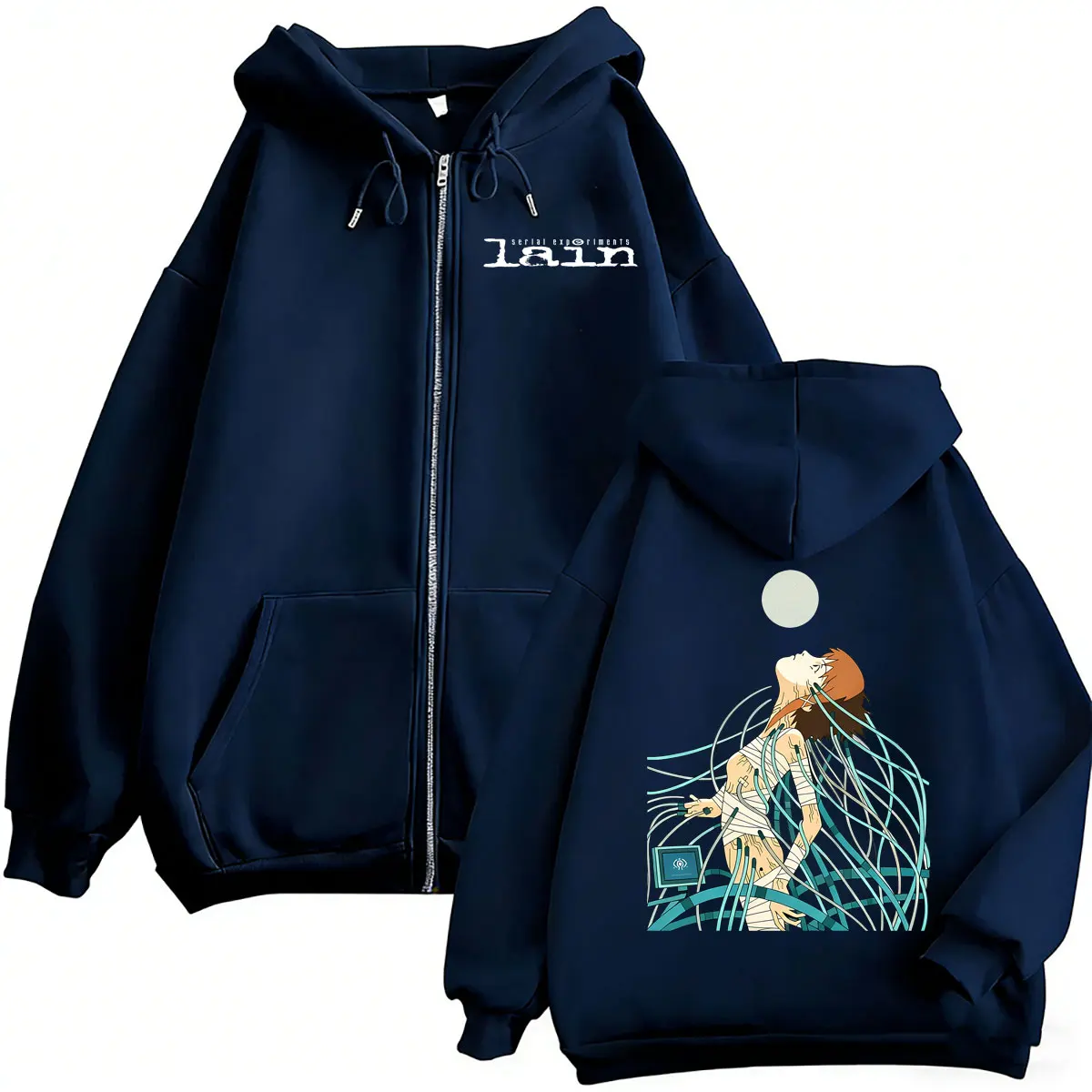Anime Serial Experiments Lain Graphic Zipper Hoodie Manga Girl Sci Fi Y2k Zip Up Jacket Men Women Cosplay Casual Oversized Coat photo 2