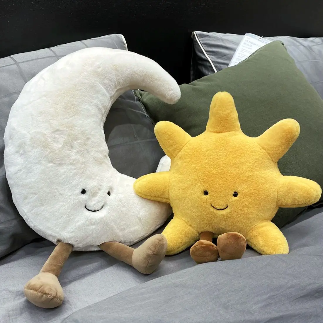 Adorable Smile Face White Moon Yellow Sun Plushie Stuffed Cute Cartoon Weather Plush Toy for Kid Bedroom Decor Sofa Throw Pillow photo 1