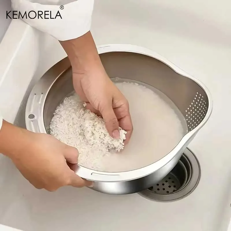 Rice Washer Strainer Bowl Stainless Steel 304 Rice Washing Bowl Rice Sieve Colander Fruit And Vegetable Strainer Kitchen Tools photo 2