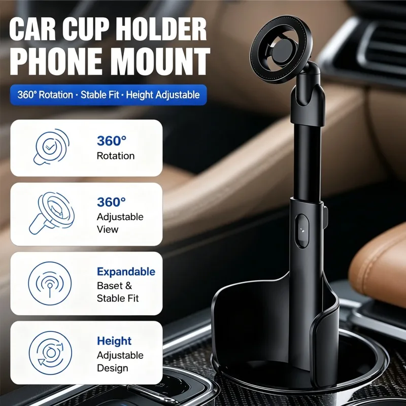 Car Cup Holder Phone Mount 360 Degree Adjustable Long Arm Stand Expandable Base Cell Phone Cradle For iPhone Samsung photo 1
