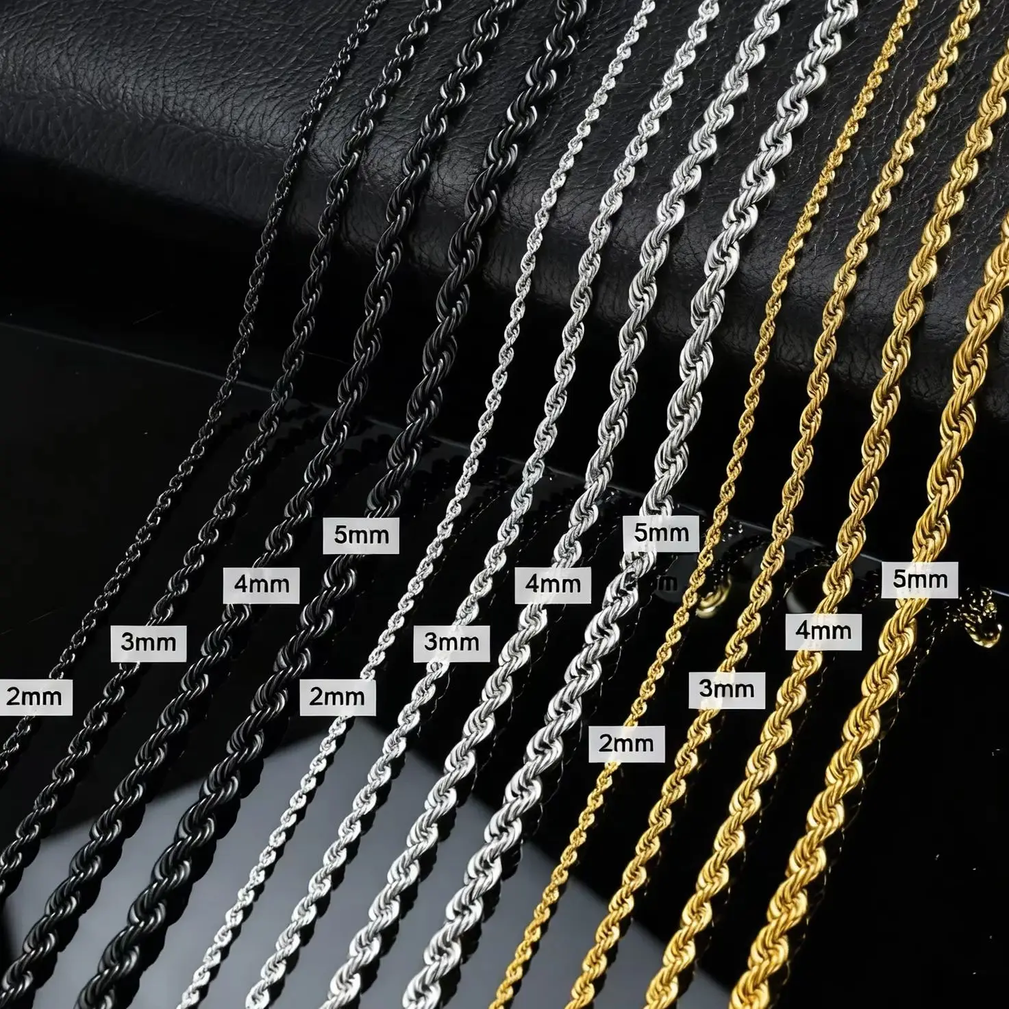 Punk Vintage Rope Chain Necklace for Men Women,Gold Color Stainless Steel Braided Twisted Chain,Hip Hop Casual Jewelry photo 1
