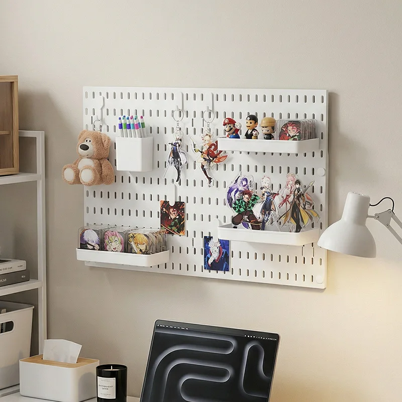 Study Room Pegboard with Shelves Tool Free Wall Grid Scratch Proof Easy to Install for Computer Desk Accessories photo 1