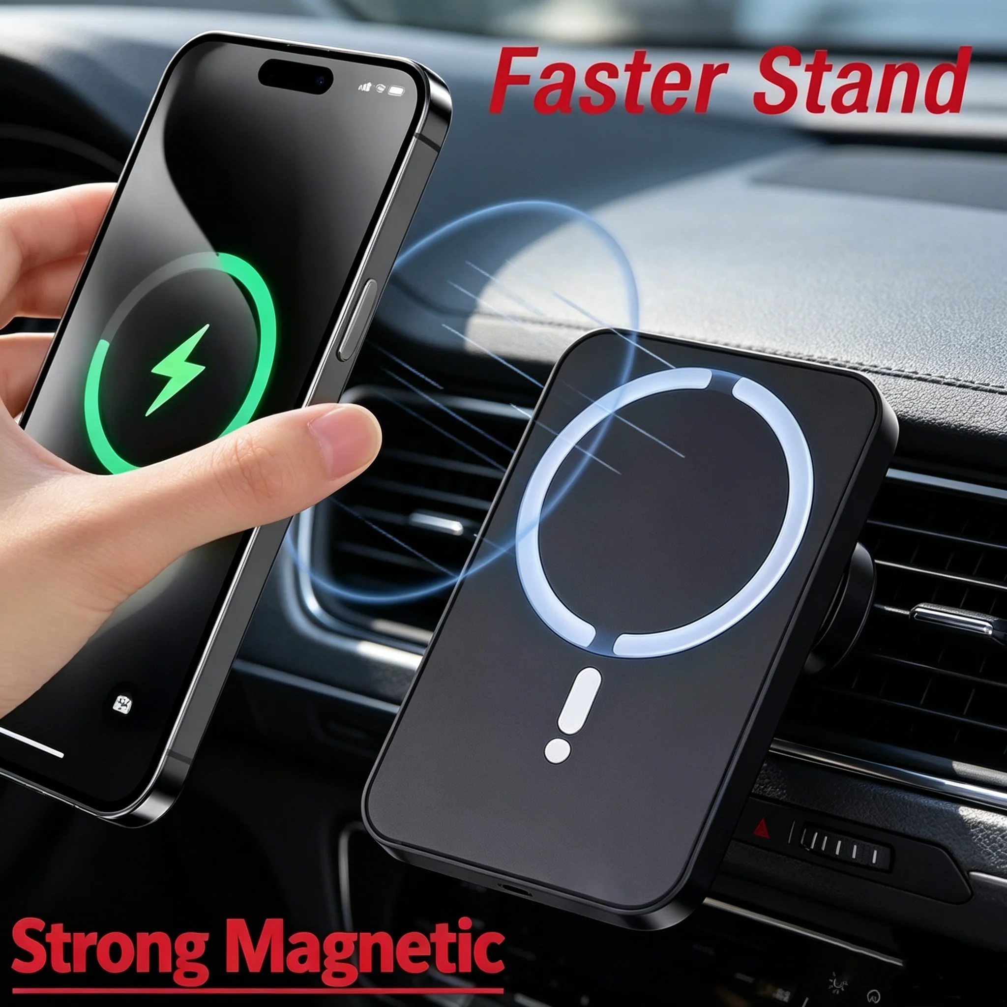 Car Air Vent Magnetic Wireless Charger Phone Holder, Fast Charging Mount Compatible with MagSafe iPhone 17/16/15/14/13/12 Pro photo 1