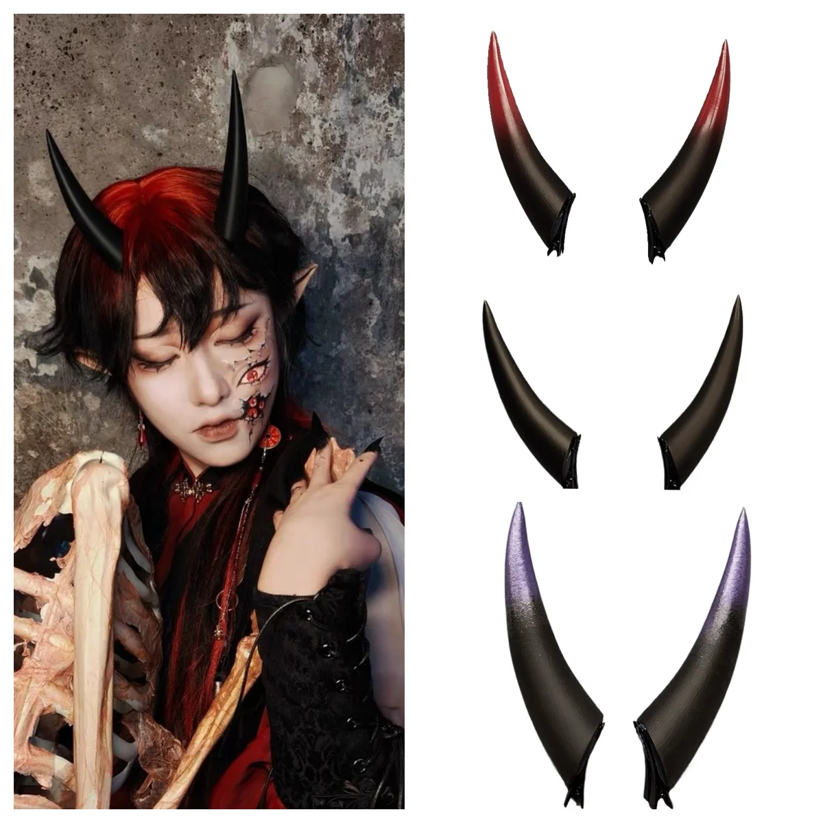 10/14/18cm Anime Gradient Halloween Devil Horns Head Clip Night Party Cosplay Headwear Dark Gothic Comic con Props Accessories photo 1