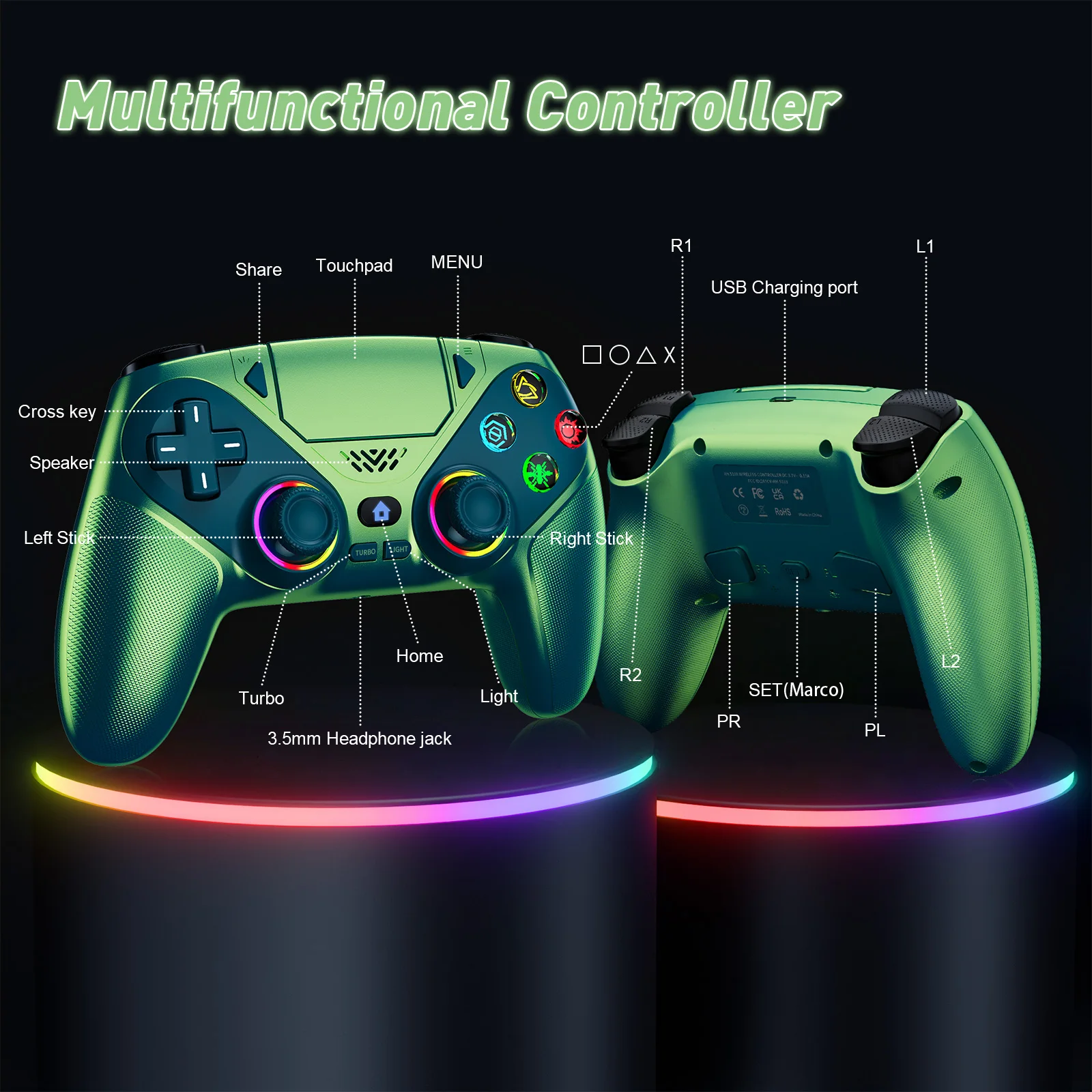 Controller For PS5/PlayStation 5 Pro/Slim/PC Wireless Gamepads RGB Hall Effect No Drift Game Joystick W/Dual Vibrate Marco/Turbo photo 6