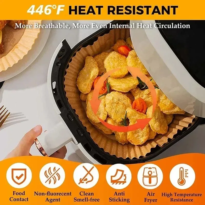 50/100/200Pcs Air Fryer Baking Paper Non-Stick Airfryer Baking Papers Round Air-Fryer Paper Liners Paper Kitchen Accessories photo 6