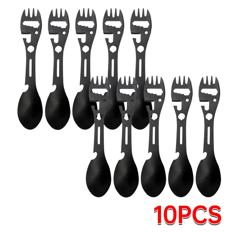 Camping Utensils Set Stainless Steel Outdoor Survival Gear 5 in 1 Tableware Travel Hiking Cutlery Fork Spoon Opener photo 1