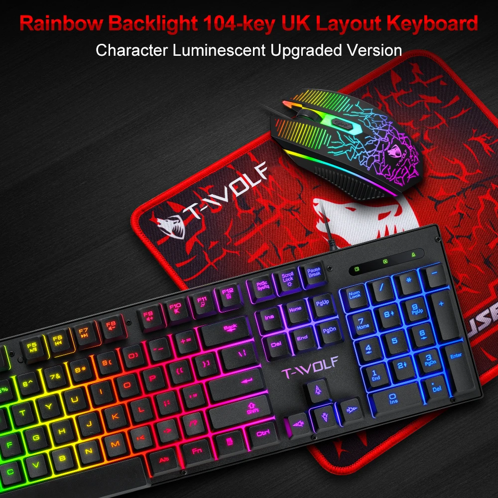 Electronic Sports Set  3 In 1 Wired Backlit Keyboard Gaming Mechanic Kit Waterproof Luminous 104 Key Keyboard Mouse Set 2025 NEW photo 3