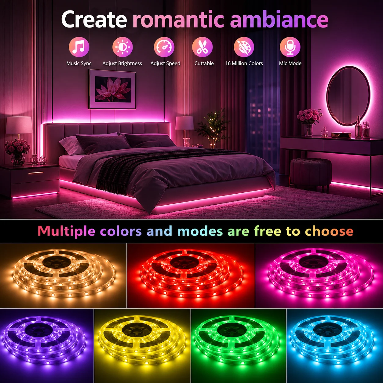 LTG-GEE Led Strip Lights with 24 Key Remote Control RGB Tape Led Wall Room for Home Bedroom Party Decor TV Backlight photo 2