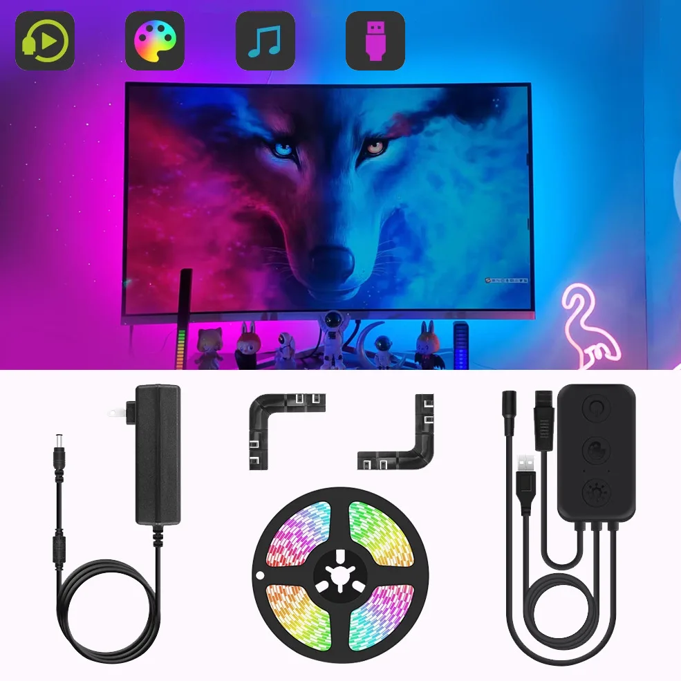 DC12V WS2811 RGBIC Sync Screen Color Led Lights Strip 14"-49" Ambient RGB Led PC Backlight Gaming Computer Monitor Decor 60led/m photo 1