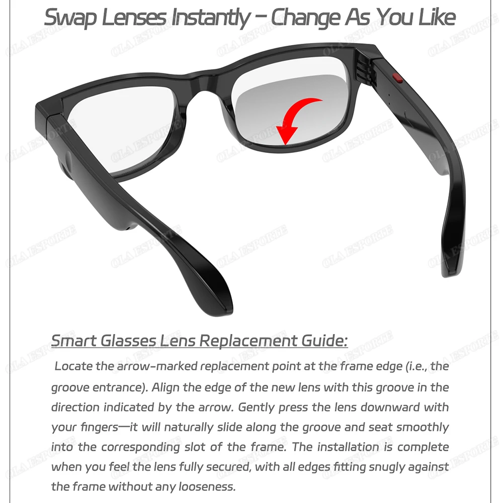 New Smart Glasses Lnterchangeable Lenses Sunglasses Plain Glasses HD Bluetooth Call Music Playback Lntelligent Audio Glasses Q01 photo 6