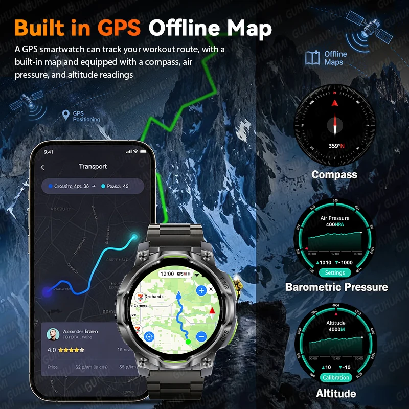 2026New GPS Map Smart Navigation Watch 1200mAh Battery Compass Built‑in ChatGPT Health Monitoring Waterproof Military Sport Band photo 3