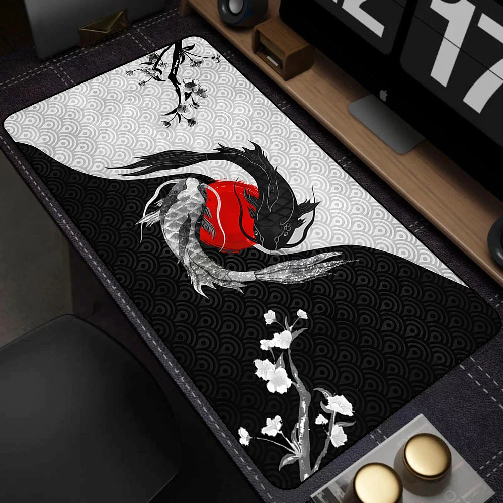 Yin-yang Fish Mouse Pad Black & White Sakura Laptop Desk Mat 90x40cm Company Gaming Accessories Gamer Deskmat Home Table Pads photo 2