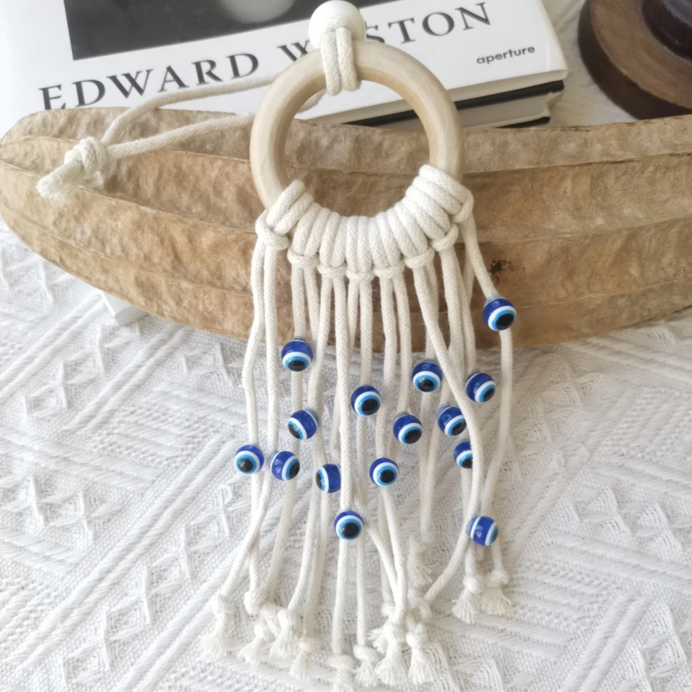 Macrame Wall Hanging with Lucky Eye Turkish Evil Eye Cotton Woven Tapestry for Home Decor Bedroom Decoration House Gift photo 4