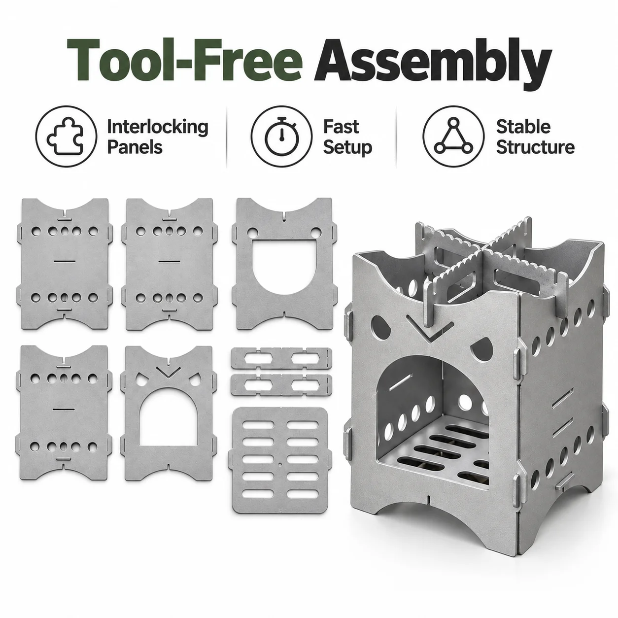Pure Titanium Wood Stove 1mm/2mm Flat-Pack Card Stove Portable Titanium Camp Stove for Backpack Bushcraft Hiking Outdoor Cooking photo 4
