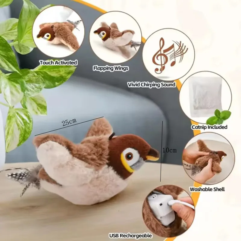 Hot Simulated Bird Cat Toy Interactive Toys Dog Rechargeable Chirping Flapping Bird(no Flying) Touch Activated Plush Toy Pet photo 5
