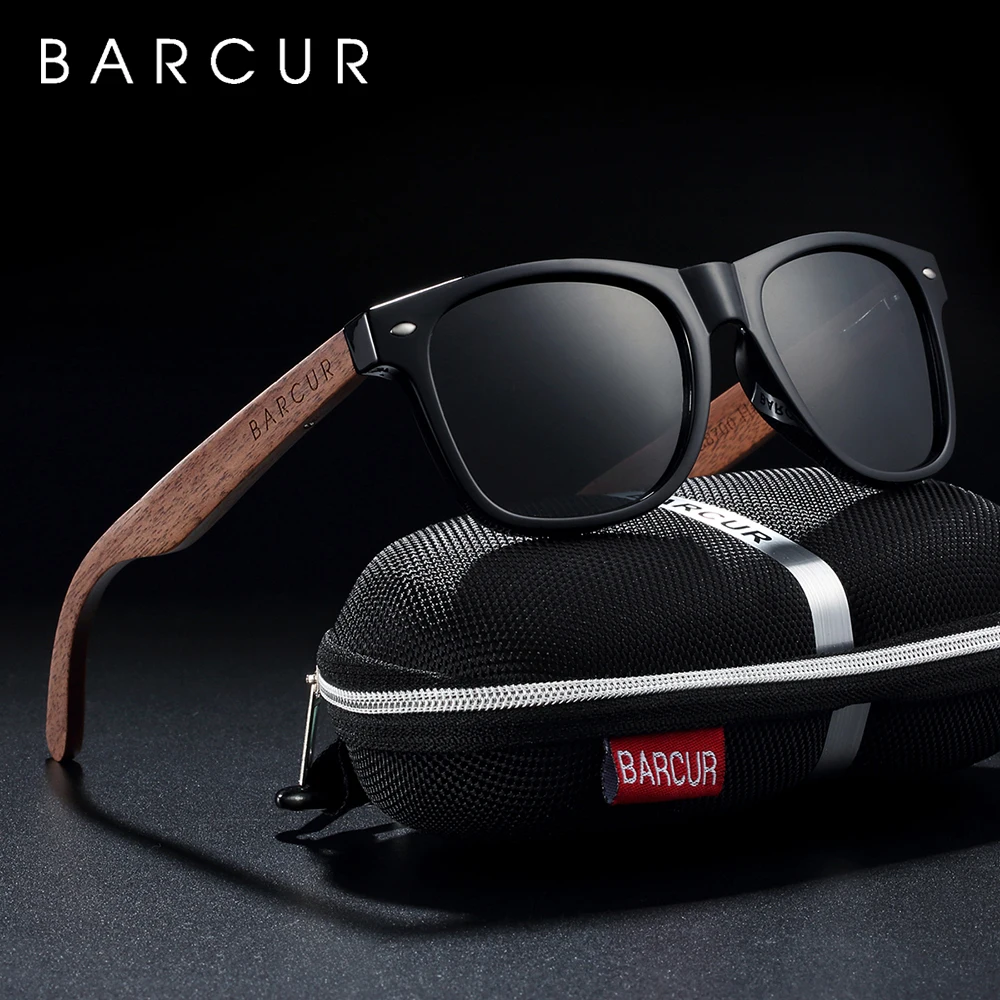 BARCUR Black Walnut Wood Sunglasses for Man Polarized High Quality Sqare Sun Glasses Men UV400 Eyewear Accessory Original Box photo 6