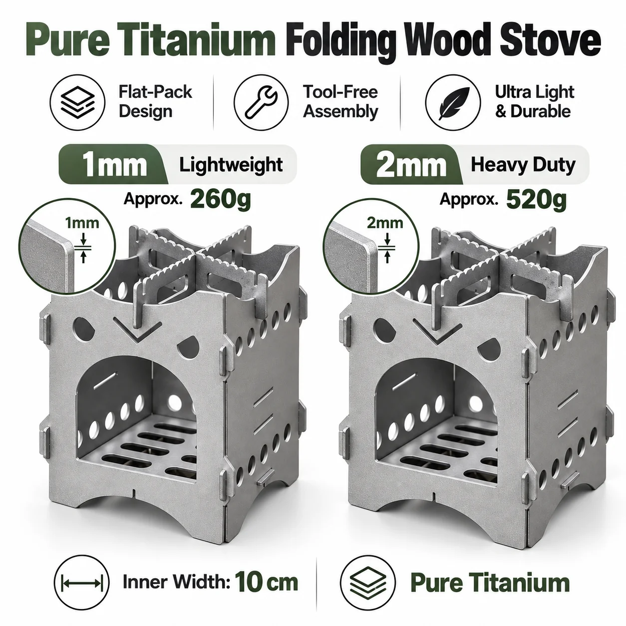 Pure Titanium Wood Stove 1mm/2mm Flat-Pack Card Stove Portable Titanium Camp Stove for Backpack Bushcraft Hiking Outdoor Cooking photo 6