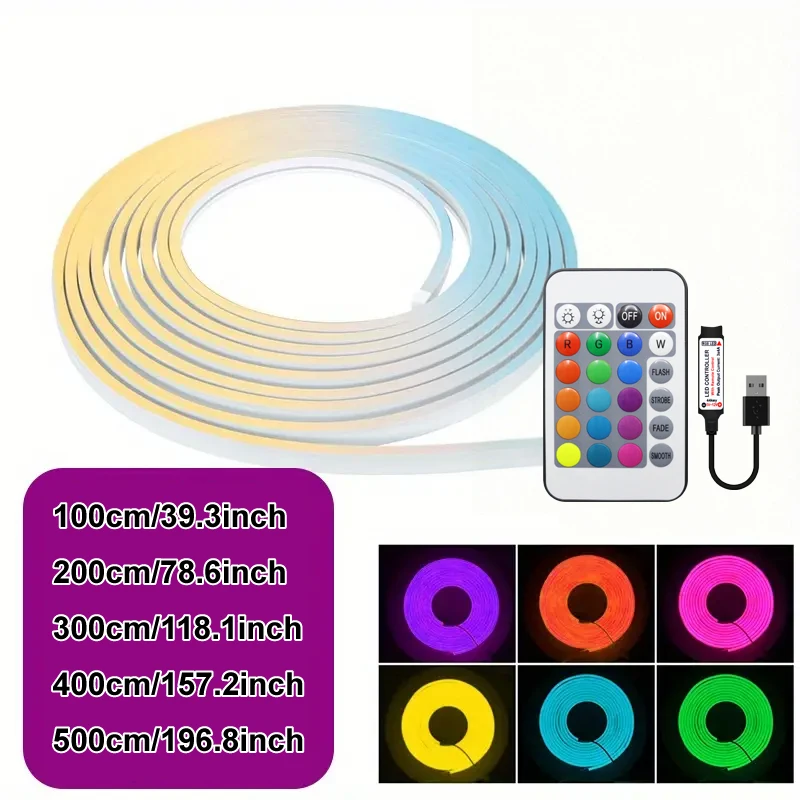1 Roll of Low-Voltage 5V Flexible Rgb Color-Changing Neon Led Light Strip, USB Interface, with 24-Key Multi-Function Controller, Can Switch Light Colors and Adjust Light Brightness, Used for Gaming, Electric Car Decora photo 3