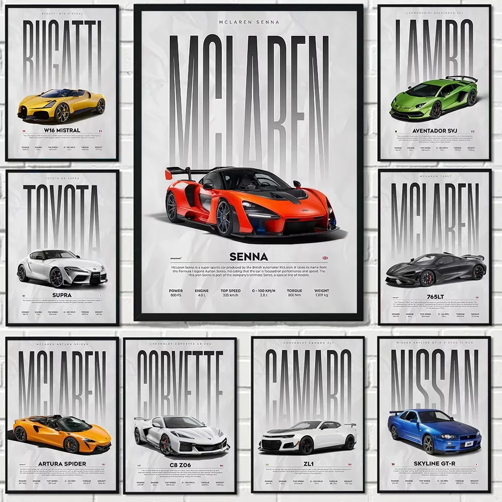 Modern Famous Cars W16 750S Canvas Painting Wall Art Fashion Luxury Sports Car Poster Prints For Living Room Home Decor Gift photo 1