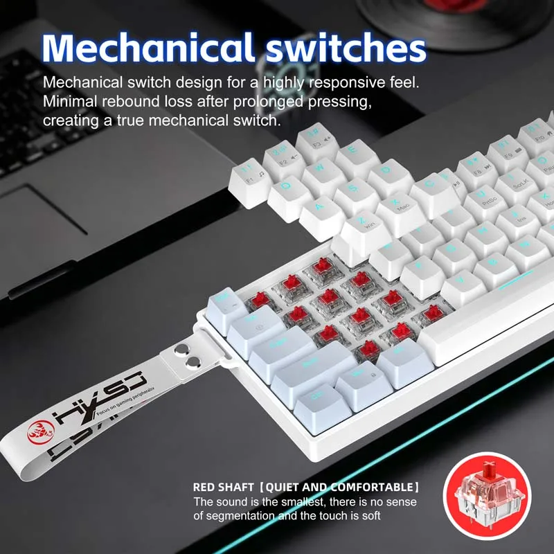 Mechanical Keyboard Compact Portable Keyboard 61 Keys Blue Axis Red Axis Ice Blue Lighting Type C Charging Wired Keyboard photo 2