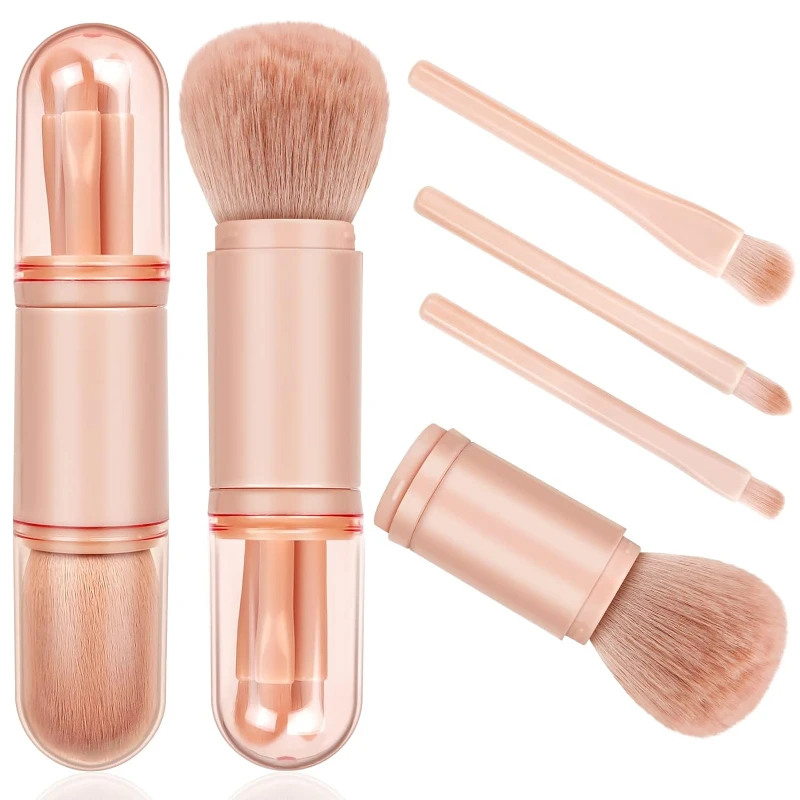 Portable Powder Blusher Brush With Cover 4 in 1 Travel Small Set Makeup Eye Shadow Telescopic Multi-Function Mini Makeup Tool photo 1