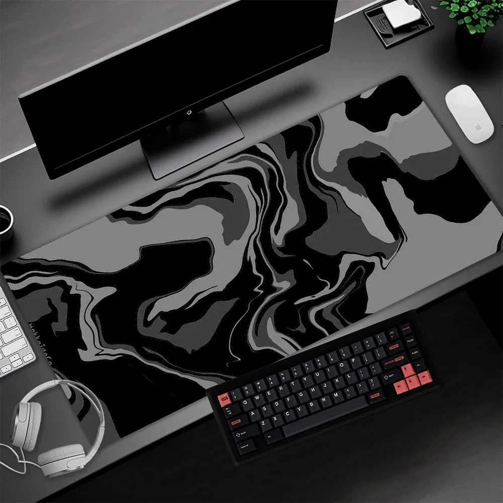 Line Liquid Mouse Pad Gaming Accessories Topographic Table Mat Marble Black Carpet Gray 100x50cm Custom Pc MousePad Desk Mat photo 1