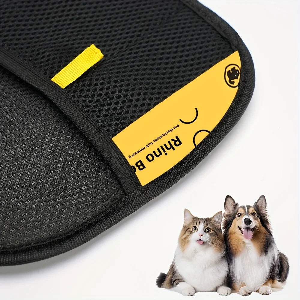 Upgrade Edition Large Pet Static Hair Removal Gloves - Black Polypropylene Cat Grooming Gloves with Yellow Accents photo 5
