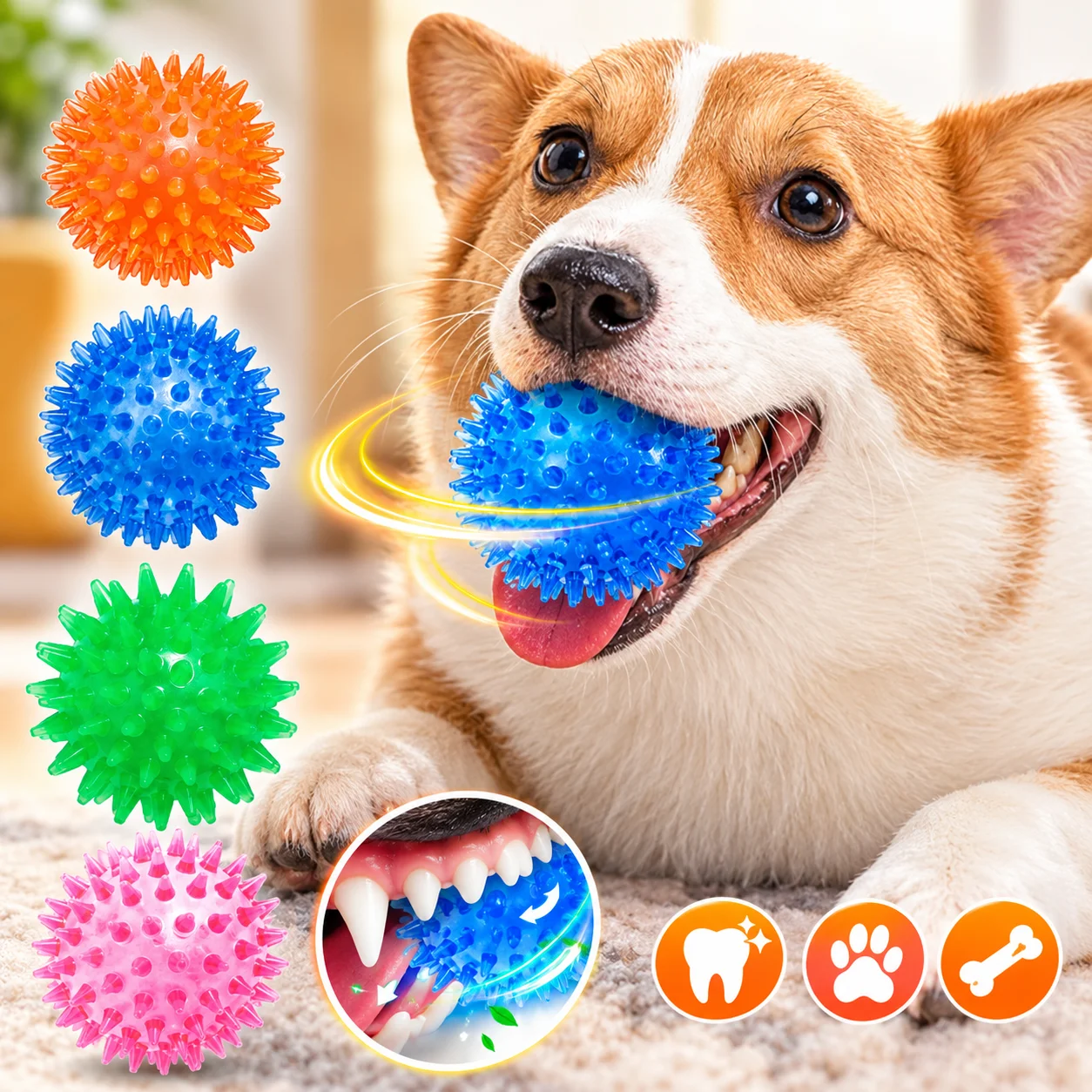 Squeaky Dog Toys Elastic Spiky Ball Teeth Cleaning Interactive Sound Pet Chew Toy Bouncing Boredom Relief Training Balls photo 1
