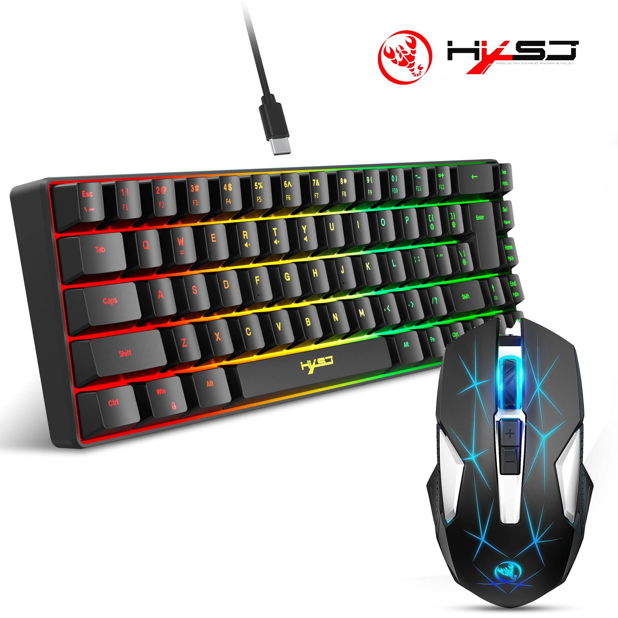 68-key gaming keyboard and mouse kit RGB backlit portable game wired membrane keyboards wireless mice mause for Home office photo 3