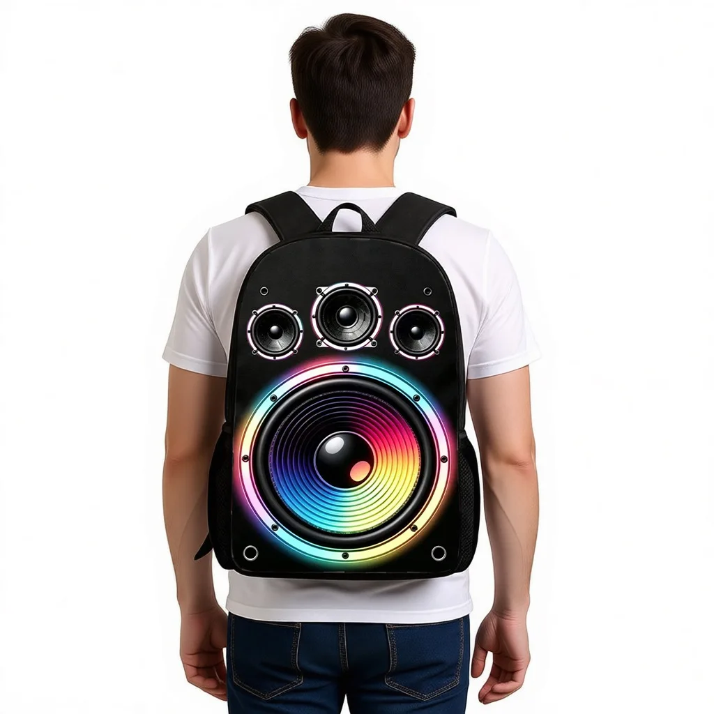 2D Visual Speaker Print Backpack Large Capacity Laptop Bag Trendy Music Theme Travel Student School Rucksack Daypack Book Bag photo 3