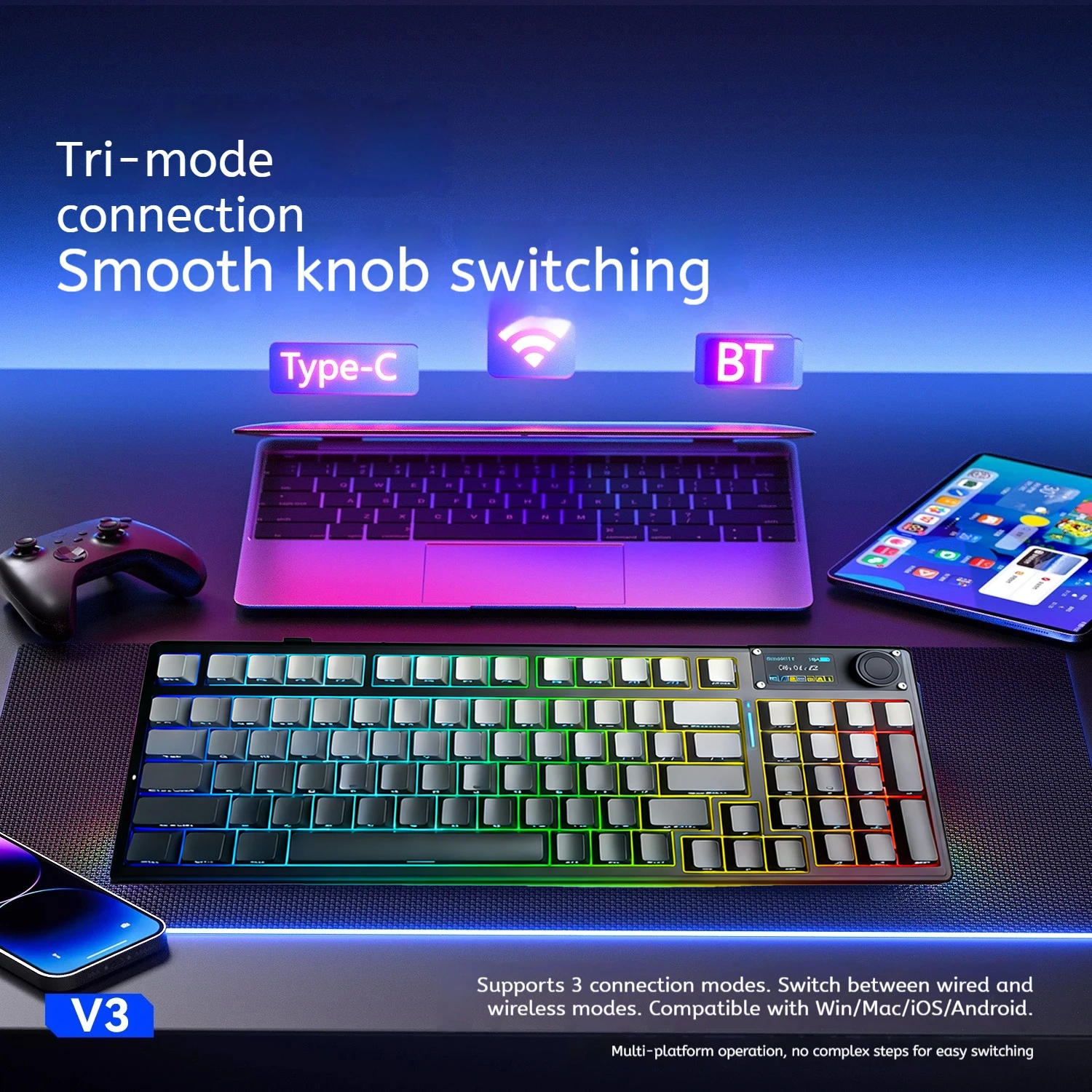 F98pro V3 Wireless Mechanical Keyboard Knob OLED Display Hot Swap RGB Tri-mode BT5.0/2.4G/USB-C Gaming Keyboard for PC photo 2