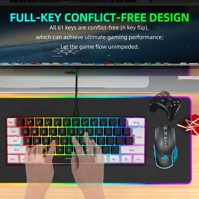 Keyboard and Mouse 60% Computer Gaming Combo Kit PC Backlit Wired Keyboards Mice Kit Office Combos De Promocao Ergonomic Teclado photo 4
