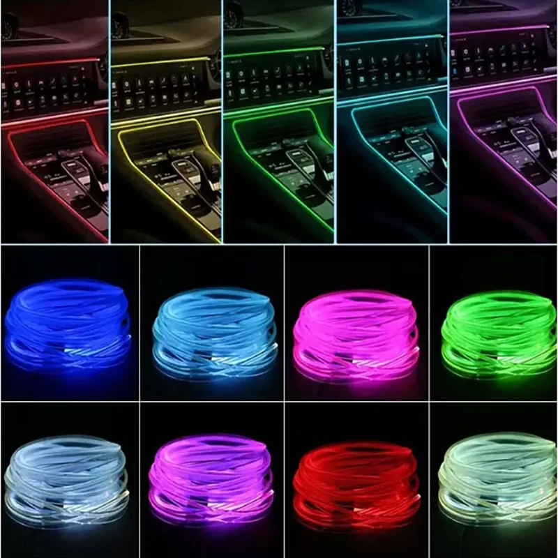 Car RGB Ambient LED Light Strip USB Fiber Optic Atmosphere Lamp Neon Interior Console Decoration Lights colorful 1/2/3/4/5M photo 1