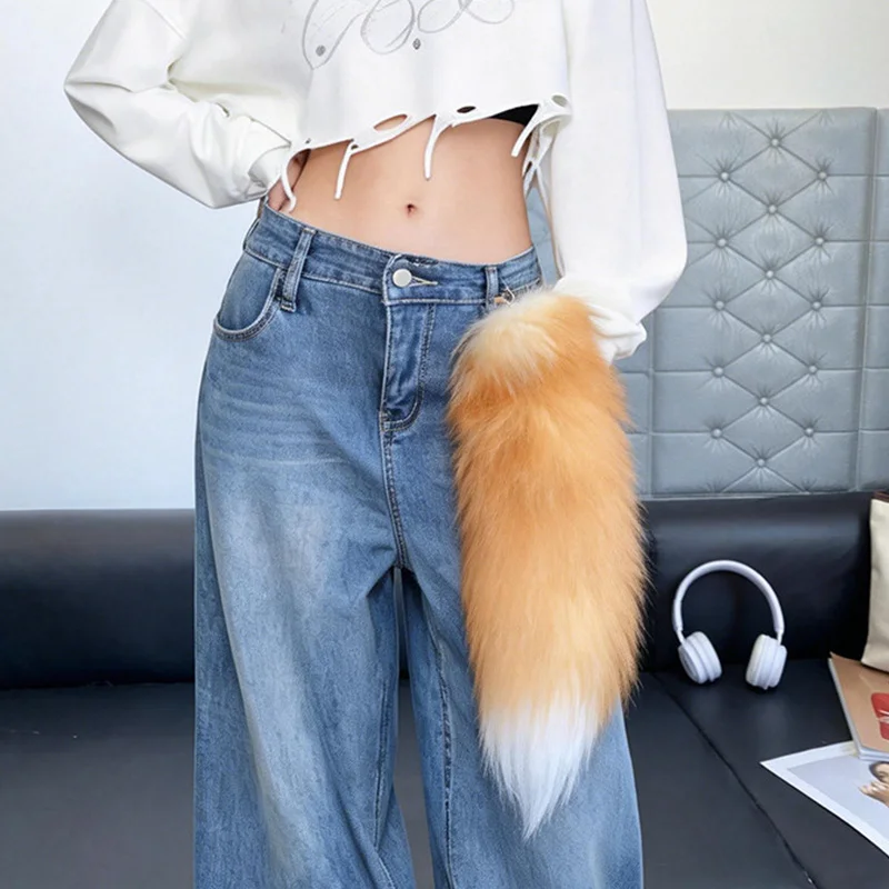 Natural Fox Fur Tail Keychain Fluffy Y2K Wolf Tail Keychains Car Accessories Anime Tail Fur Keychain Bag Charms Jewelry Key Ring photo 1
