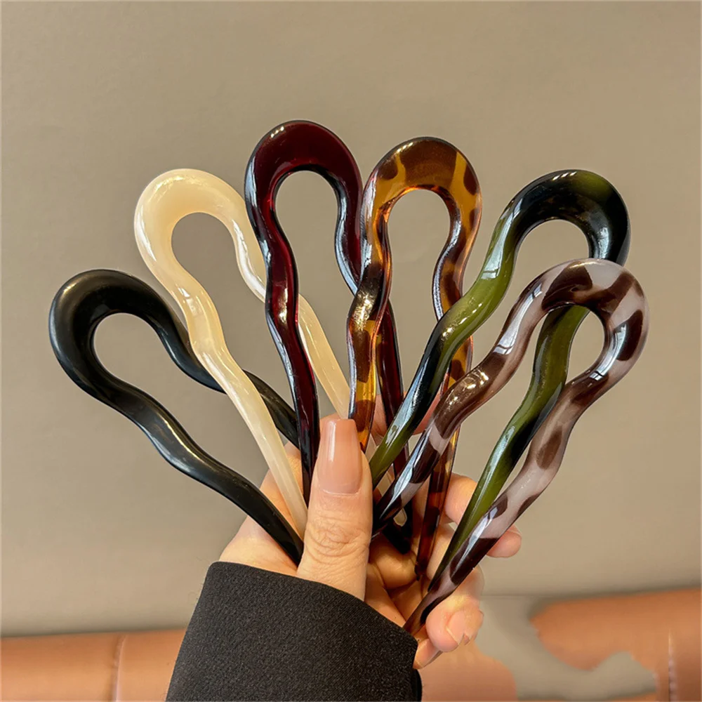 U-Shaped Hair Fork Fashion Tortoiseshell Acetate Acrylic Hairpin Geometric Headwear Hair Sticks Women Girls Hair Accessories photo 6