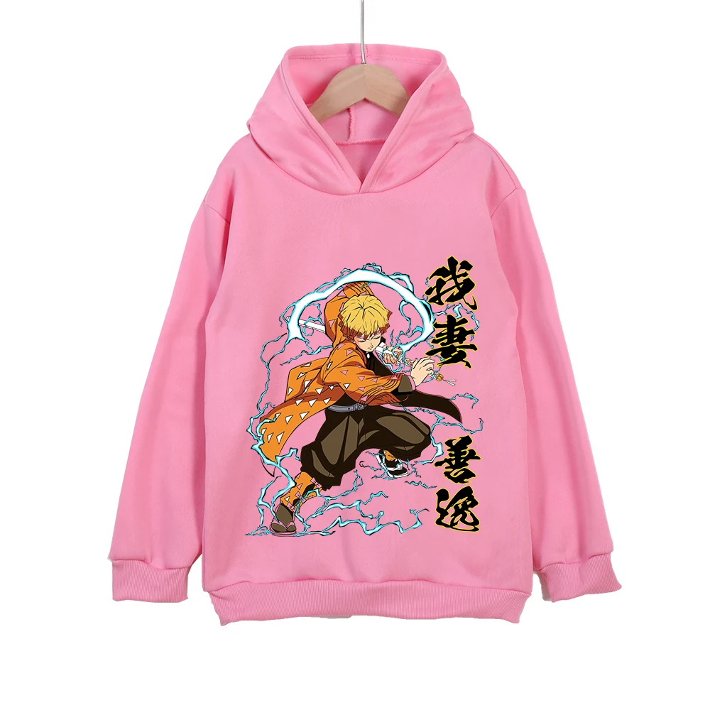Demon Slayer Zenitsu Anime Cotton Hoodie for Kids 3-12 Boys Girls Unisex Pullover Sweatshirt Cosplay Costume photo 4