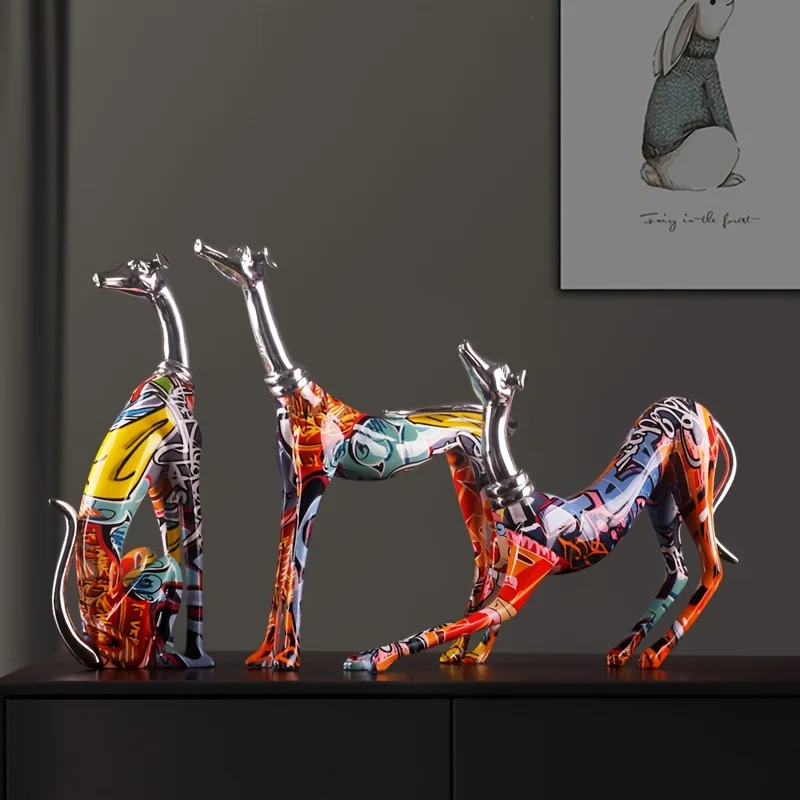 1pc Art Deco Resin Dog Sculpture - Colorful Abstract Animal Figurine for Tabletop Decor For Thanksgiving, Christmas,Decor photo 4