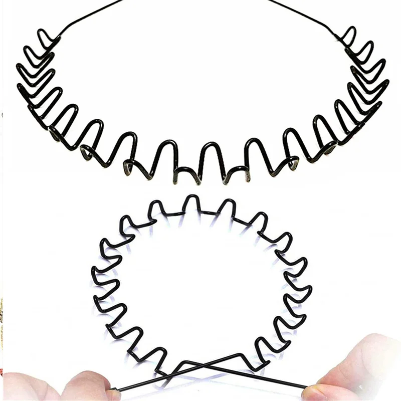 Unisex Black Elastic Non Slip Simple Metal Headbands For Men Women Wavy Hairband Spring Hair Hoop Fashion Hair Accessories photo 6