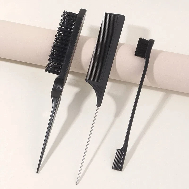 3-piece hair styling comb set with triple tear hair brush, mouse tail comb edge brush, salon hair styling tool, hair tail tool photo 1