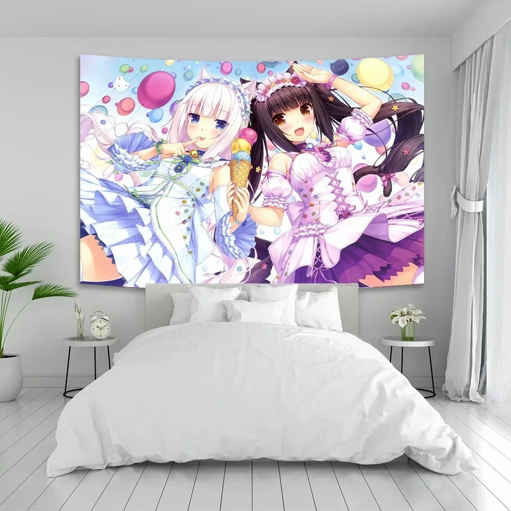 Anime Nekoparas Wall Tapestry Kawaii Background Cloth Wall Decoration Psychedelic Girls' Dormitory Pink Room Banner photo 4