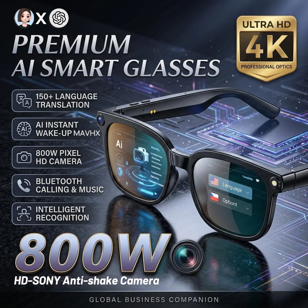 2026 4K 8MP Smart Glasses Men HD Camera 150+Language Translation ChatGPT WIFI Video Recording Bluetooth CallAudio Glasses Women photo 1