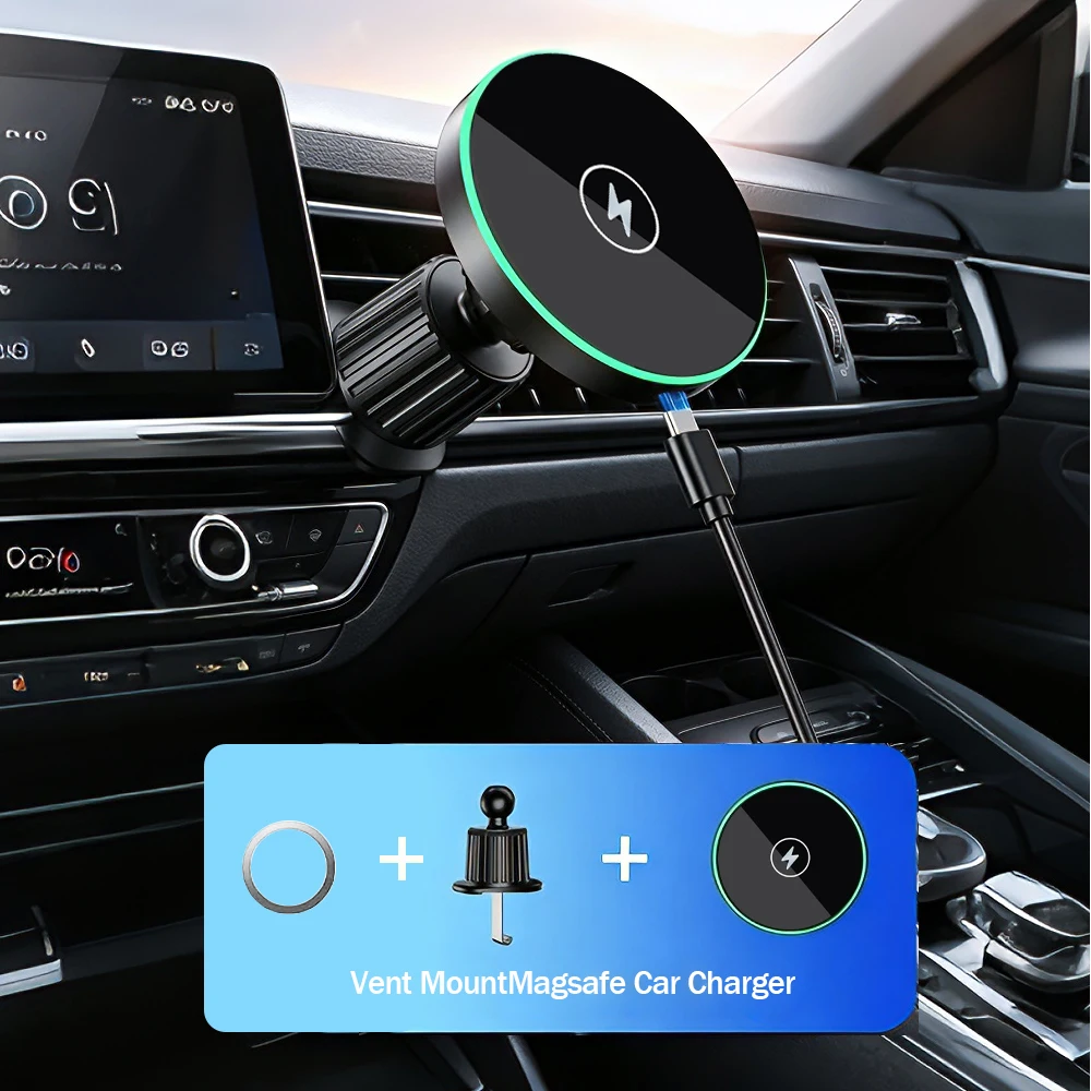 30W Fast Charging Magnetic Car Wireless Charger, LED Light Phone Mount Holder for iPhone 12, 13, 14, 15，16，17， Pro Max photo 1